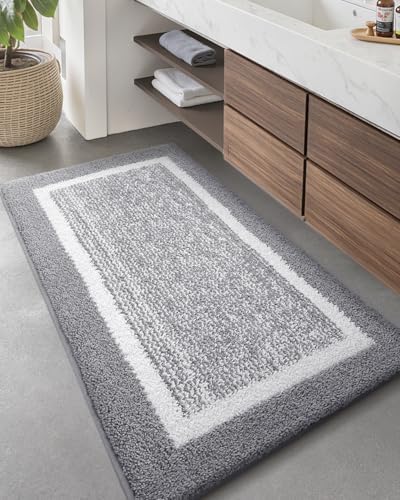 Color&Geometry Simple and Stylish Bathroom Runner Non Slip, 24"x43" Gray Bath Runner Rug, Absorbent, Soft, Washable, Microfiber Bath Mat Bathroom Carpet