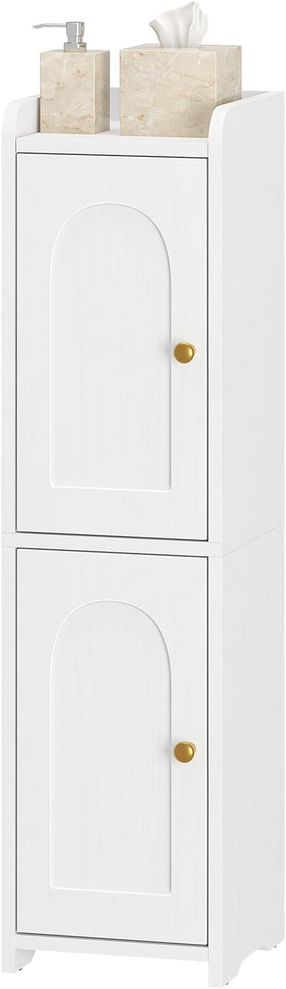 Bathroom Storage Cabinet, Small Corner Floor Cabinet with 2 Doors and Adjustable Shelf, Narrow Toilet Paper Cabinets, Bathroom Organizer for Small Spaces, 7.9" D x 7.9" W x 29.5" H White