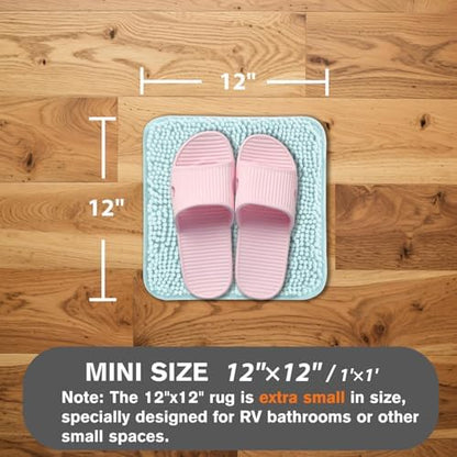 Small Bathroom Rug 12"x12" – Washable and Absorbent Mini Bath Mat, Non Slip, Thick Soft Chenille Bath Rugs for Bathroom, Shower, Locker Rug(Aqua)