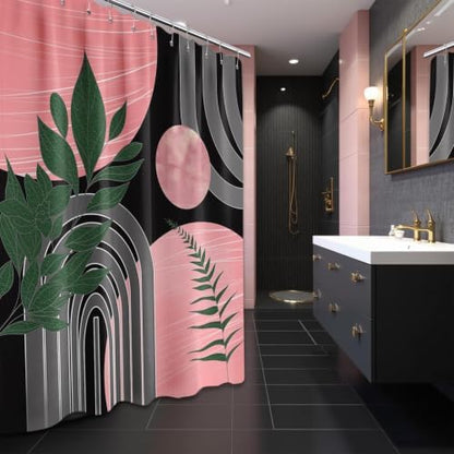 Black and Pink Shower Curtain, 72x72 in, Mid Century Modern Girls