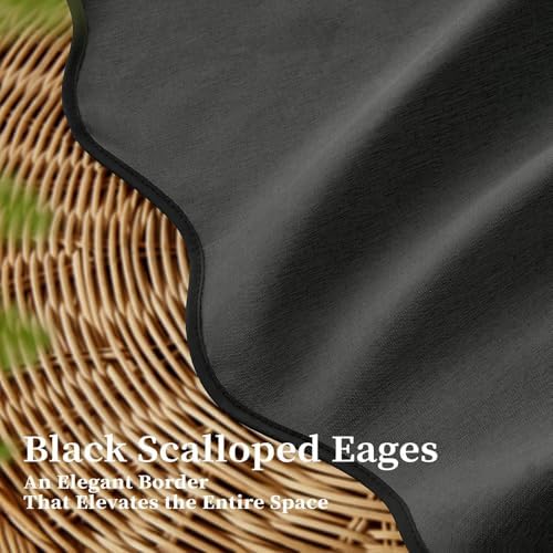 BTTN 72x90 Boho Scalloped Linen Textured Shower Curtain Set, Charcoal Grey