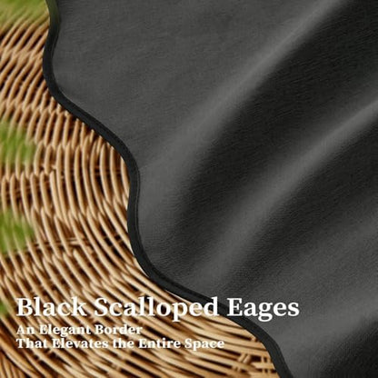 BTTN 72x90 Boho Scalloped Linen Textured Shower Curtain Set, Charcoal Grey