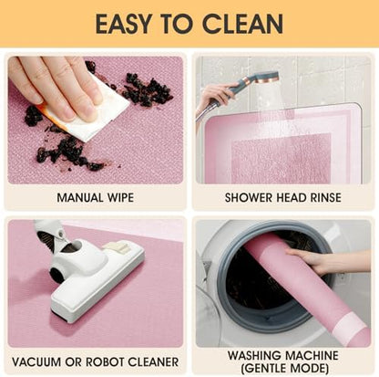ACCUMTEK Non Slip Bath Mat, Thin Bathroom Rugs Fit Under Door, Quick Dry Bath Mats, Machine Washable Bath Rugs for Bathroom, Bathtub & Kitchen, Pink/Bordered/U-Shaped 24"x20"