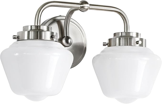 Bathroom Vanity Light Fixtures: 2-Lights Vanity Lighting Fixtures with Frosted Milky Glass Shades, Hardwired 11 in Brushed Nickel Vanity Lights Over Mirror (Exclude E26 Bulb)