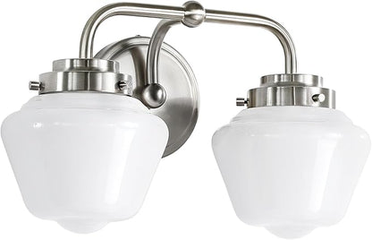 Bathroom Vanity Light Fixtures: 2-Lights Vanity Lighting Fixtures with Frosted Milky Glass Shades, Hardwired 11 in Brushed Nickel Vanity Lights Over Mirror (Exclude E26 Bulb)