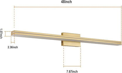 SineRise LED Modern Bathroom Vanity Light Fixtures (48-Inch, 3000K/4000K/6000K, Dimmable), Gold Modern Acrylic Bathroom Wall Lighting Fixtures Over Mirror