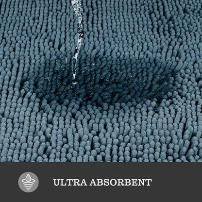 Yeaban Chenille Blue Bathroom Rug 17"x24", Non-Slip Rubber Backing
