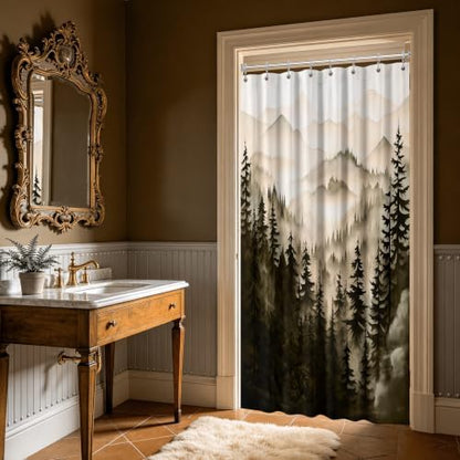 Dark Brown Forest Stall Shower Curtain, 54X72 in Narrow Small, Mountain