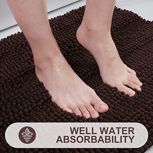 Grandaily Chenille Striped Bathroom Rugs 59x35, Extra Thick and Absorbent Bath Mats, Non-Slip Soft Plush Shaggy Shower Carpet, Machine Wash Dry, Bath Rug for Bathroom, Brown