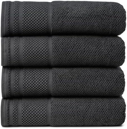 Texere 100% Organic Cotton Rice Weave Jacquard 700 GSM Luxury Bath Towel Sets - Ultra Soft and Absorbent Hotel and Spa Quality (Rice Weave, Black, 4 Bath Towels)