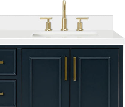 ARIEL Stafford 60-inch Bathroom Vanity with Sink,Solid Wood, 1.5-inch Pure White Quartz Countertop, Double Rectangular Porcelain Sink, 4 Soft Closing Doors, 6 Dovetail Drawers, Midnight Blue