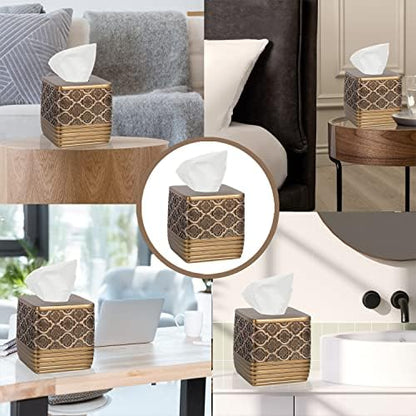 Zahari Home 2pc Spindle Modern Bath Accessories Set Waste Basket & Tissue Box Modern Classic Contemporary Decorative Beautiful Designs Bathroom Decor Set for Home Gold Complete Bathroom Sets
