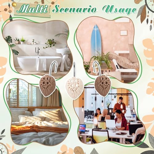 Thyle 12 Pcs Boho Shower Curtain Hooks, Bohemian Tassel Ornament Rings Shower Curtain Hooks Holiday Decorative for Bathroom Accessories