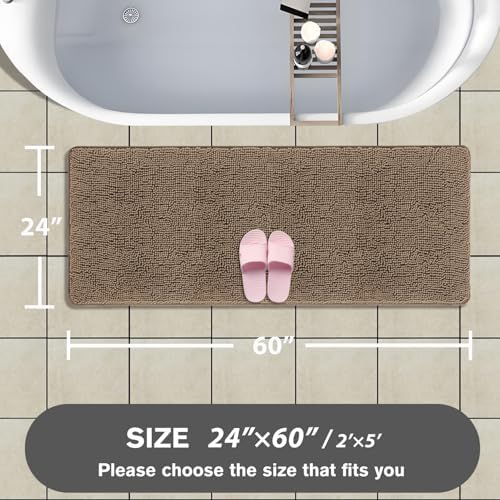 Bathroom Runner Rug 24 x 60 Inch – Extra Large Long Bath Mat | Absorbent and Washable Thick Chenille Bath Rug Non-Slip Runner Rug for Bathroom, Shower, Sink(Taupe)