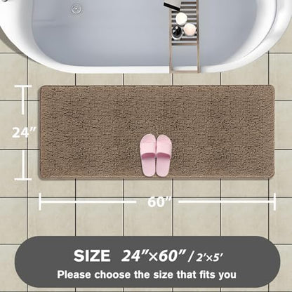 Bathroom Runner Rug 24 x 60 Inch – Extra Large Long Bath Mat | Absorbent and Washable Thick Chenille Bath Rug Non-Slip Runner Rug for Bathroom, Shower, Sink(Taupe)