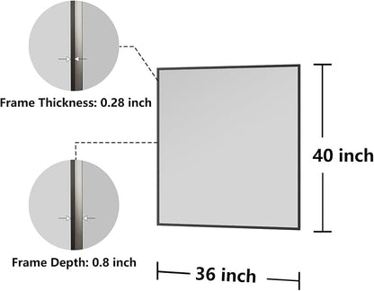 Bathroom Mirror 36x40 Black Bathroom Wall-Mounted Mirrors, Modern Vanity Mirror for Bedroom, Living Room, Aluminum Alloy Frame Allow to Hang Horizontally or Vertically