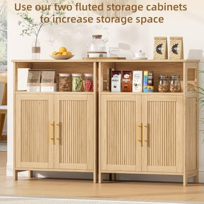 Keehusux Fluted Bathroom Storage Cabinet with 2 Doors & Shelf, Natural Oak