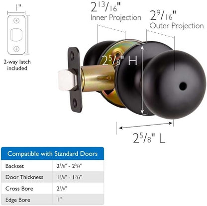 Design House 778944 Cambridge 2-Way Adjustable Privacy Door Knob for Bathroom Bedroom, Matte Black