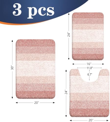 OLANLY Microfiber Bathroom Rugs Sets 3 Piece, 30"x20"+24"x16"+24"x20"