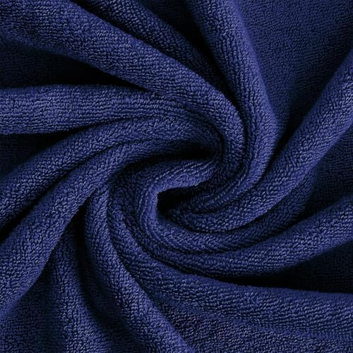 Feather & Stitch 100% Cotton 625 GSM Bath Towel Set of 6, Ultra Soft Highly Absorbent 2 Bath Towels, 2 Hand Towels & 2 Washcloth - Luxury Quick Dry Shower Towels (Navy Blue)
