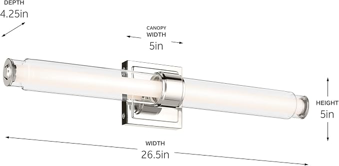 Kichler Laurene LED Bath Bar Light, Polished Nickel | Linear vanity light with clear glass for mirrors and vanities (26.5" x 5"), 55238PNLED