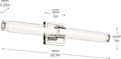 Kichler Laurene LED Bath Bar Light, Polished Nickel | Linear vanity light with clear glass for mirrors and vanities (26.5" x 5"), 55238PNLED
