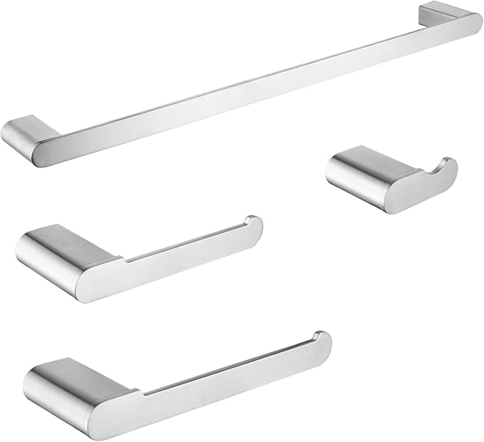 Bathroom Hardware Set, 4-Piece Towel Rack Towel Holder Toilet Paper Holder Towel Hooks Wall Mounted Towel Bar Stainless Steel Towel Racks, Brushed Nickel Bathroom Accessories Towel Bar Set, 23 inch