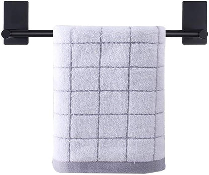 NearMoon Self Adhesive Bathroom Towel Bar- Stainless Steel Bath Wall Shelf Rack Hanging Towel Stick On Sticky Hanger Contemporary Style, NO Drilling (2 Pack, Matte Black, 12-Inch Towel Rack)