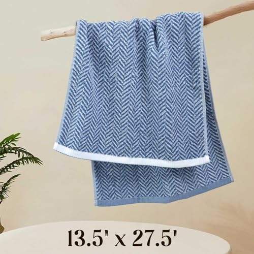Cleanbear 4-Pack Cotton Hand Towels with Herringbone Stripes, 13 x 28 Inch