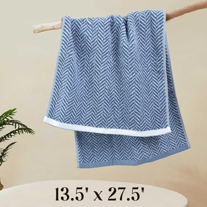 Cleanbear 4-Pack Cotton Hand Towels with Herringbone Stripes, 13 x 28 Inch