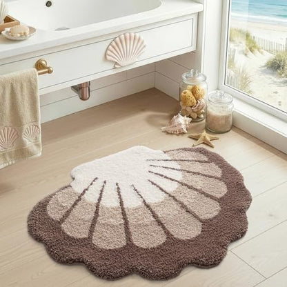 DEXI Cute Seashell Bath Mat, Coastal Scallop Bathroom Rug, 31x24 Beige