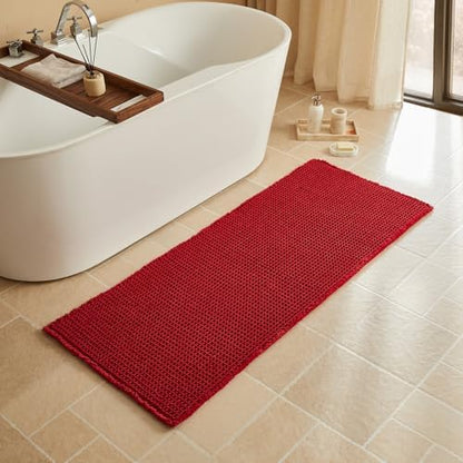 Triohero Waffle Runner Rug Bathroom, Long Boho Bath Mat, 24x60 Burgundy