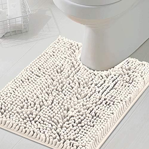 H.VERSAILTEX Toilet Mat U Shaped Bathroom Rugs Bath Mats for Bathroom Non Slip Luxury Chenille Bath Mat U Shape 20x24 Extra Soft and Absorbent Shaggy Rugs Washable Dry Fast - Ivory