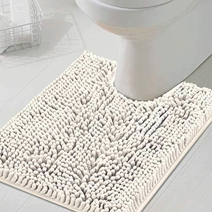 H.VERSAILTEX Toilet Mat U Shaped Bathroom Rugs Bath Mats for Bathroom Non Slip Luxury Chenille Bath Mat U Shape 20x24 Extra Soft and Absorbent Shaggy Rugs Washable Dry Fast - Ivory