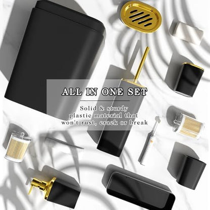 XLHOMO Bathroom Accessories Set - Luxury Black Bathroom Set, 9 Pieces Bathroom Accessory Set, Black Bathroom Accessories with Trash Can, Toilet Brush & Soap Dispenser