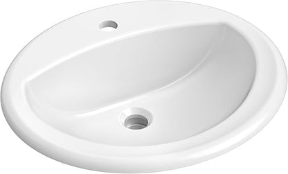 KRAUS Elavo 20.5 in. Oval Porcelain Ceramic Self-Rimming Drop In Bathroom Sink in White with Overflow Drain, KCT-100