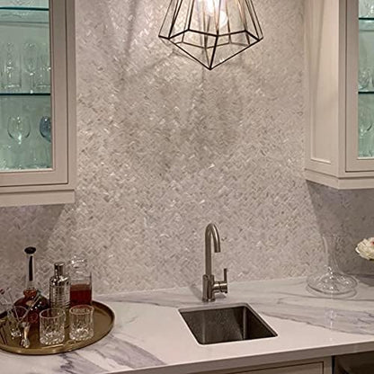 Art3d 6-Pack White Mother of Pearl MOP Shell Tile for Shower Wall, 12" x 12" Natural White Herringbone