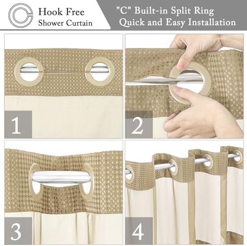 Gibelle No Hook Cloth Beige Shower Curtain with Liner, 72x86