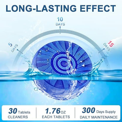 Msvvko Toilet Bowl Cleaner Tablets Blue Toilet Tank Cleaners, Septic-Safe Hard Water Stain Remove, Bathroom Automatic Toilet Cleaning & Deodorizer, Fresh Scent - 30 Tabs