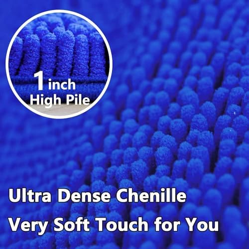 Bathroom Rugs Chenille, Extra Thick and Absorbent, Non-Slip, Machine Washable, Dry Quckily, Soft Cozy Plush, Used Under Shower Bathtub and Sink, Bath mat Sets Royal