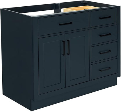 ARIEL Hepburn 42-inch Bathroom Vanity Base Cabinet,Solid Wood, 2 Soft Closing Doors, 5 Dovetail Drawers, Midnight Blue