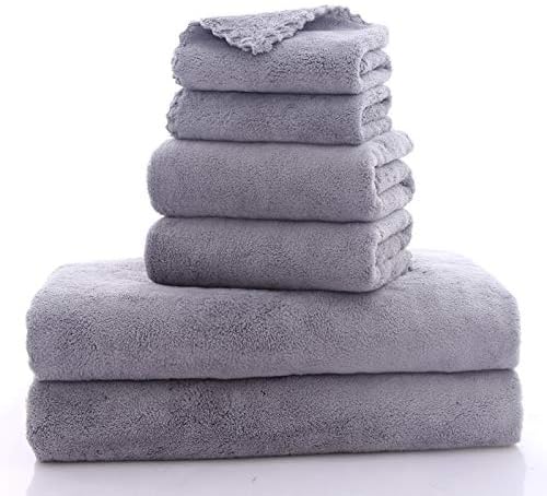 MOONQUEEN Ultra Soft Towel Set - Quick Drying - 2 Bath Towels 2 Hand Towels 2 Washcloths - Microfiber Coral Velvet Highly Absorbent Towel for Fitness, Bathroom, Sports, Yoga, Travel-Grey 6 Pcs