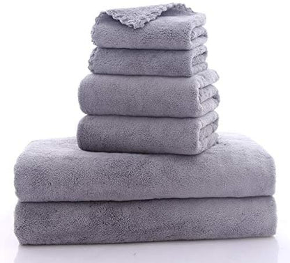 MOONQUEEN Ultra Soft Towel Set - Quick Drying - 2 Bath Towels 2 Hand Towels 2 Washcloths - Microfiber Coral Velvet Highly Absorbent Towel for Fitness, Bathroom, Sports, Yoga, Travel-Grey 6 Pcs