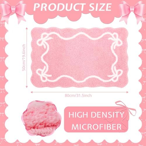 Mocsicka Pink Bow Bath Mat Cute Bow Bathroom Rug Super Soft Absorbent Bathroom Rugs Non Slip Bath Mat Machine Washable Rug for Bathrooms 20x32 inches (Pink, 50x80cm)