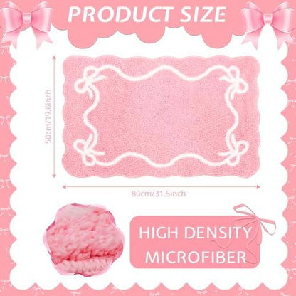 Mocsicka Pink Bow Bath Mat Cute Bow Bathroom Rug Super Soft Absorbent Bathroom Rugs Non Slip Bath Mat Machine Washable Rug for Bathrooms 20x32 inches (Pink, 50x80cm)