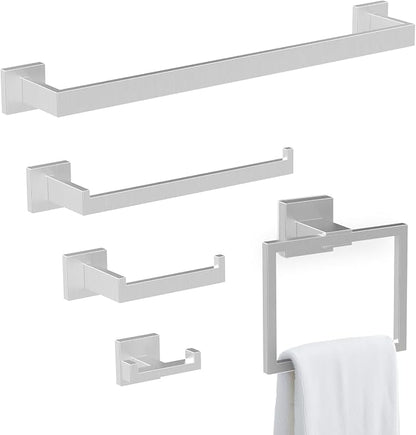 BOZWELL 5 Piece Brushed Nickel Stainless Steel Towel Bar Set, 23.6 inch Square Bathroom Hardware Accessories Set,Wall Mounted Towel Racks for Bathroom with TP
