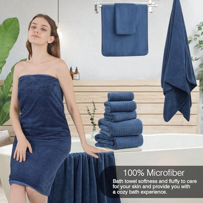 Hailea 18 Piece Family Bath Towel Set Include 6 Bath Towels,6 Hand Towels and 6 Washcloths Soft Bathroom Towel with Hanging Loops,Highly Absorbent Quick Dry Towels Set for Bathroom,Hotel and Spa-Navy