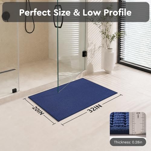 tchdio Bath Mat, Absorbent Bathroom Mat Quick Dry, Thin Bathroom Rugs Fit Under Door, Non Slip Washable Bath Rugs with Solid Rubber Backing, Low Profile Bath Mats for Bathroom, Blue, 20" x 32"