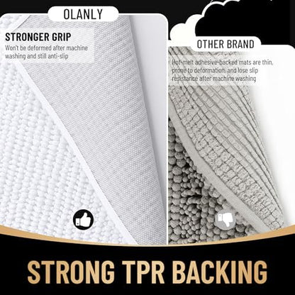 OLANLY Thick Chenille Bathroom Runner Rugs 70x24, Absorbent Bath Mat, White