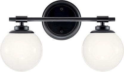 Kichler Benno 2-Light Vanity, Modern Light with Opal Glass in Black, for Bathroom or Powder Room (8.75" x 14.75"), 55171BK